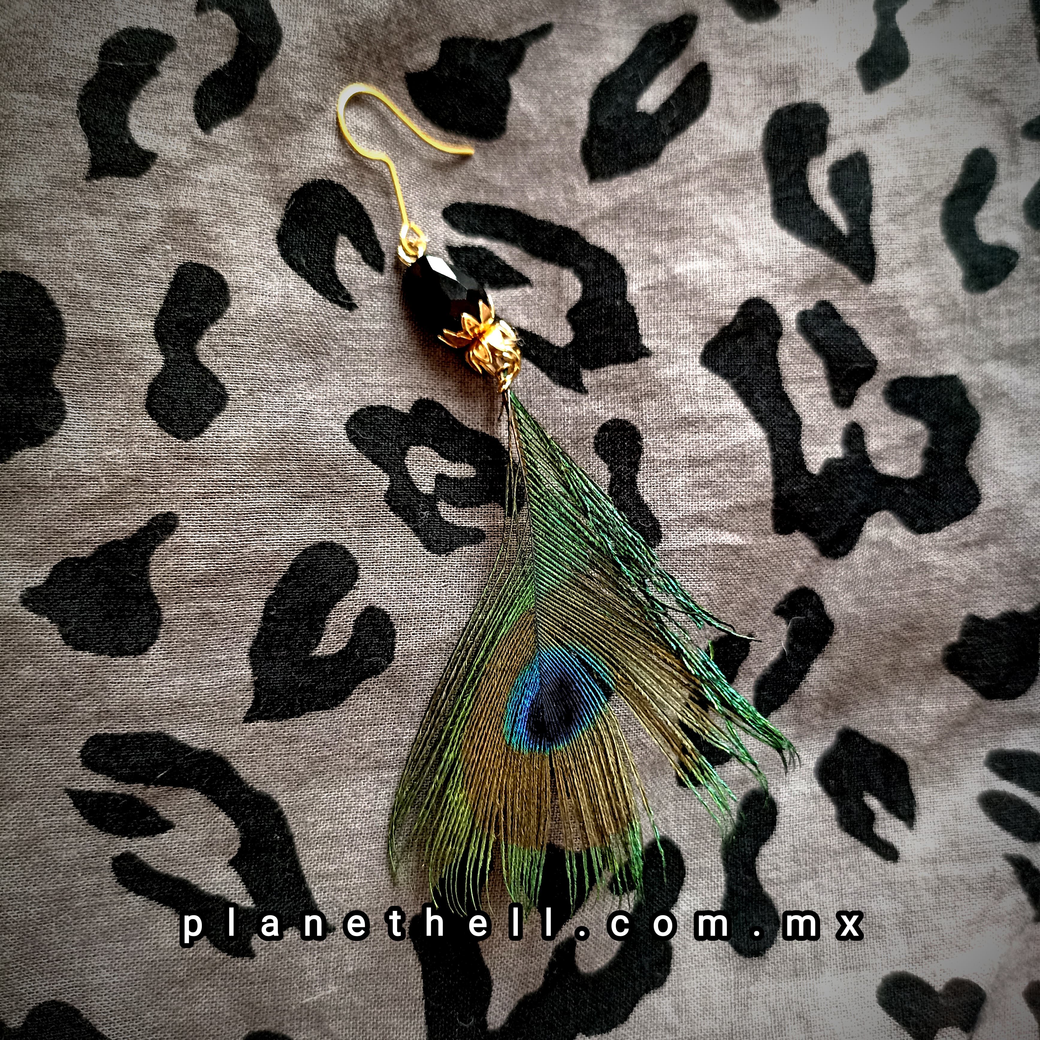 ARETE - PLUMA PAVO REAL Y CRISTAL NEGRO